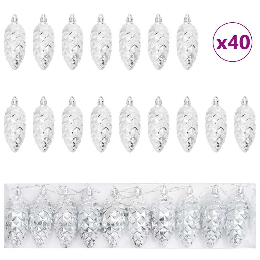 HKH Set de 40 Bolas de Pino de Navidad - Plateado