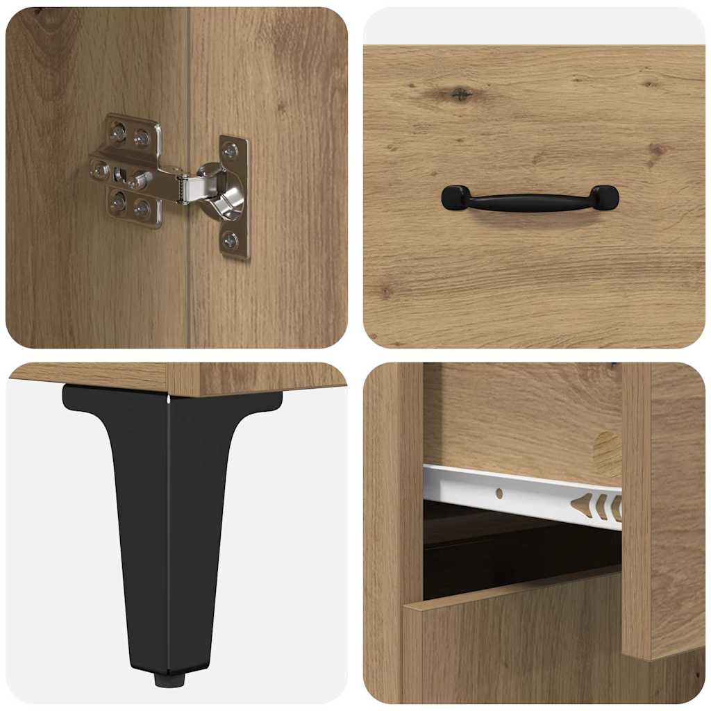 HKH Aparador Alto en Madera Procesada con 2 Puertas y 2 Cajones - Roble Artesanal