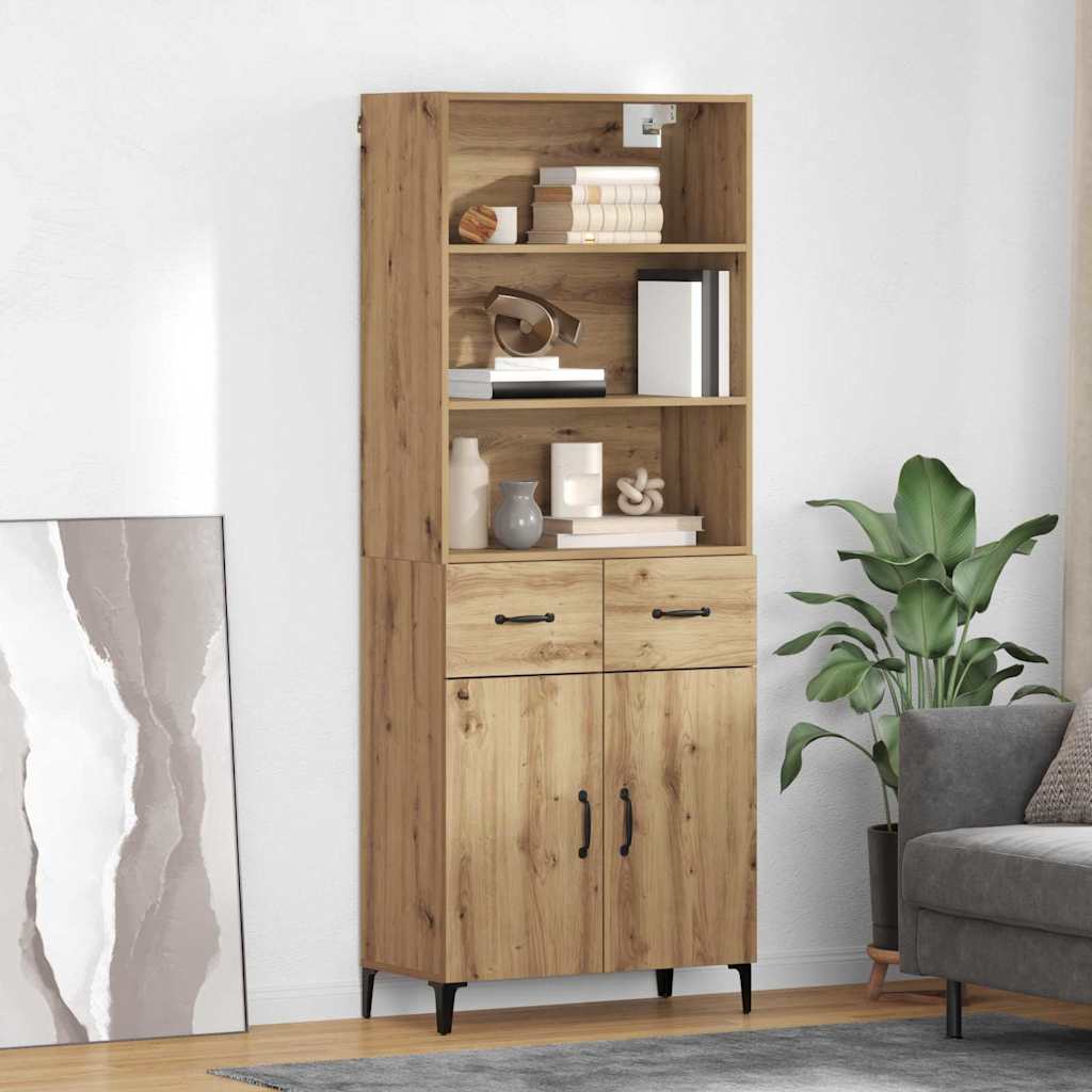 HKH Aparador Alto en Madera Procesada con 2 Puertas y 2 Cajones - Roble Artesanal