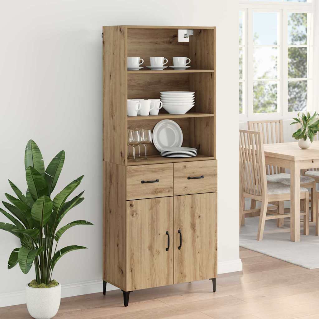 HKH Aparador Alto en Madera Procesada con 2 Puertas y 2 Cajones - Roble Artesanal