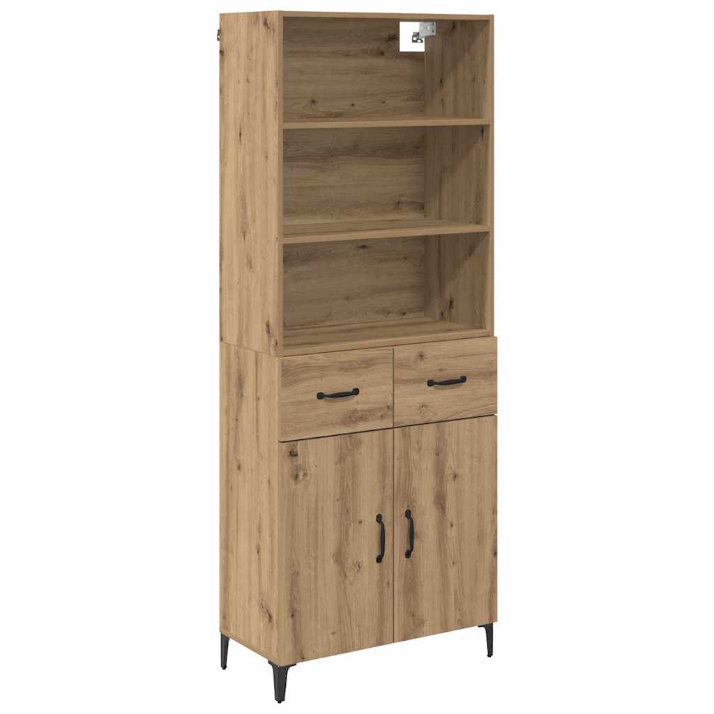HKH Aparador Alto en Madera Procesada con 2 Puertas y 2 Cajones - Roble Artesanal