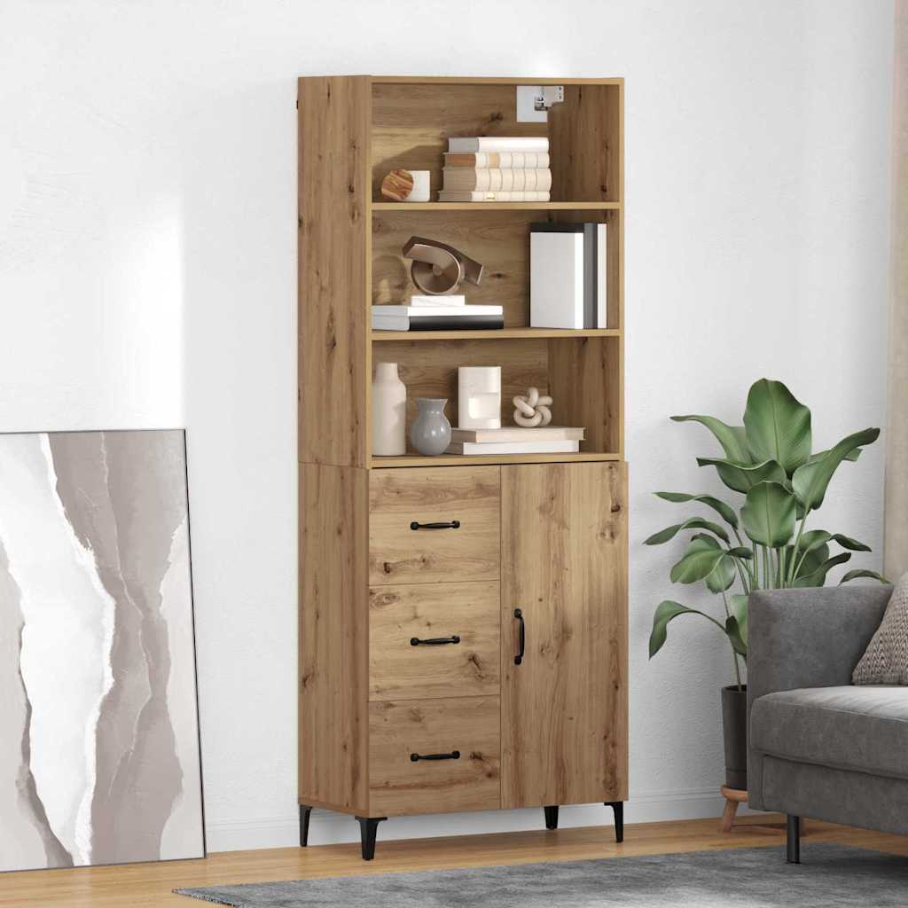 HKH Aparador Alto de Madera Procesada con 1 Puerta y 3 Cajones - Roble Artesanal
