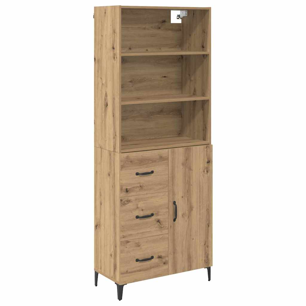 HKH Aparador Alto de Madera Procesada con 1 Puerta y 3 Cajones - Roble Artesanal