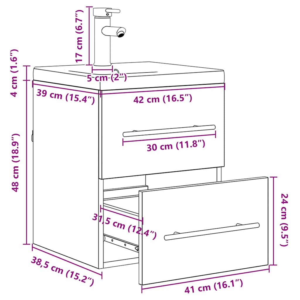 HKH Armario de lavabo de baño de roble - Negro