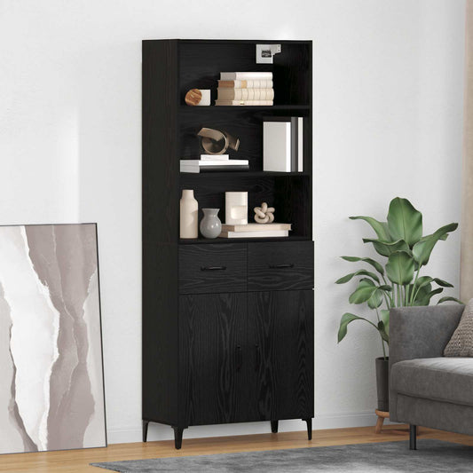 Aparador alto HKH de madera procesada con 2 puertas y 2 cajones - Roble negro