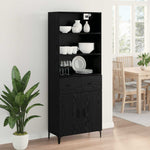 Aparador alto HKH de madera procesada con 2 puertas y 2 cajones - Roble negro
