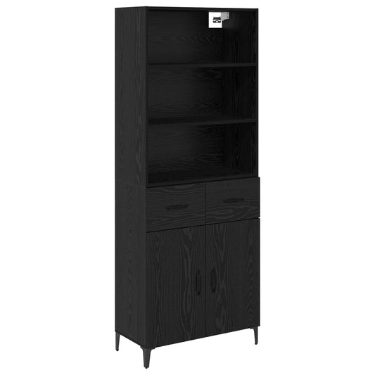 Aparador alto HKH de madera procesada con 2 puertas y 2 cajones - Roble negro