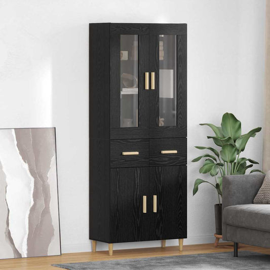 Aparador alto HKH de madera procesada con 4 puertas - Roble negro