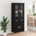 Aparador alto HKH de madera procesada con 4 puertas - Roble negro