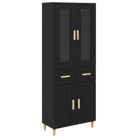 Aparador alto HKH de madera procesada con 4 puertas - Roble negro