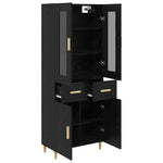 Aparador alto HKH de madera procesada con 4 puertas - Roble negro
