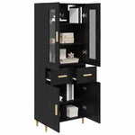 Aparador alto HKH de madera procesada con 4 puertas - Roble negro