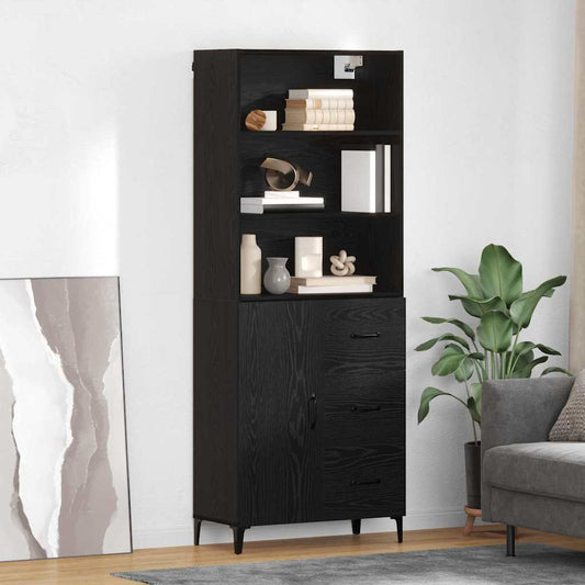 HKH Aparador Alto en Madera Procesada con 1 Puerta y 3 Cajones - Roble Negro