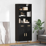 Aparador alto HKH de madera procesada con 2 puertas y 2 cajones - Roble negro