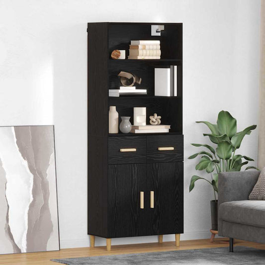 Aparador alto HKH de madera procesada con 2 puertas y 2 cajones - Roble negro