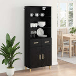Aparador alto HKH de madera procesada con 2 puertas y 2 cajones - Roble negro