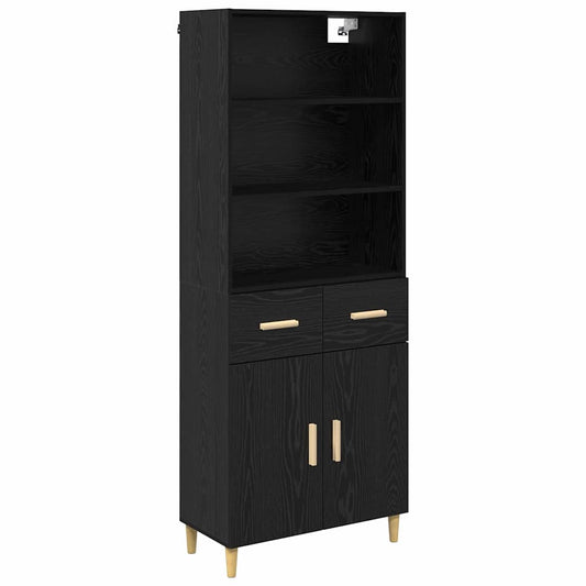 Aparador alto HKH de madera procesada con 2 puertas y 2 cajones - Roble negro