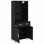 Aparador alto HKH de madera procesada con 2 puertas y 2 cajones - Roble negro