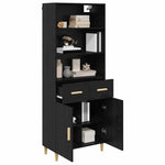 Aparador alto HKH de madera procesada con 2 puertas y 2 cajones - Roble negro