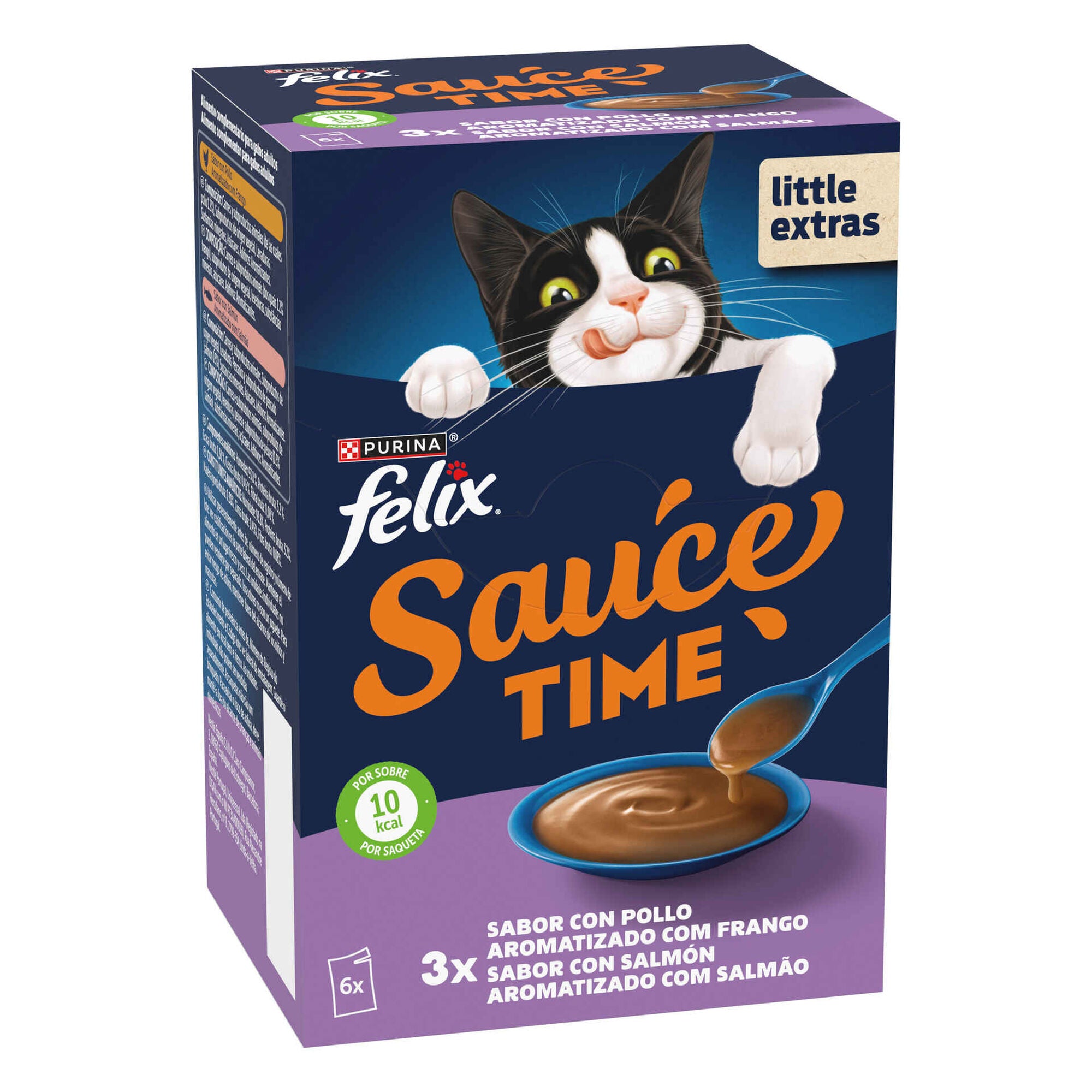 Felix Sauce Time Snack Líquido Frango para Gato Adulto, Saquetas 6x40 g