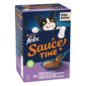 Felix Sauce Time Snack Líquido Frango para Gato Adulto, Saquetas 6x40 g