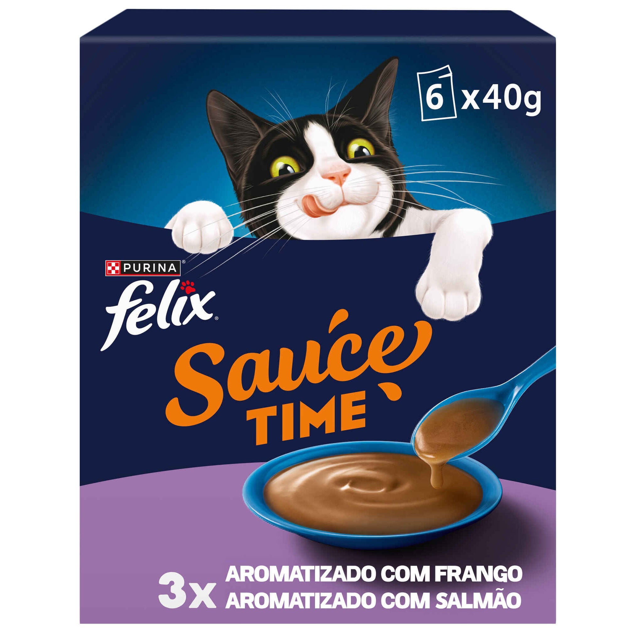 Felix Sauce Time Snack Líquido Frango para Gato Adulto, Saquetas 6x40 g
