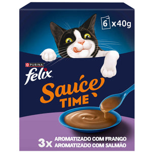 Felix Sauce Time Snack Líquido Frango para Gato Adulto, Saquetas 6x40 g