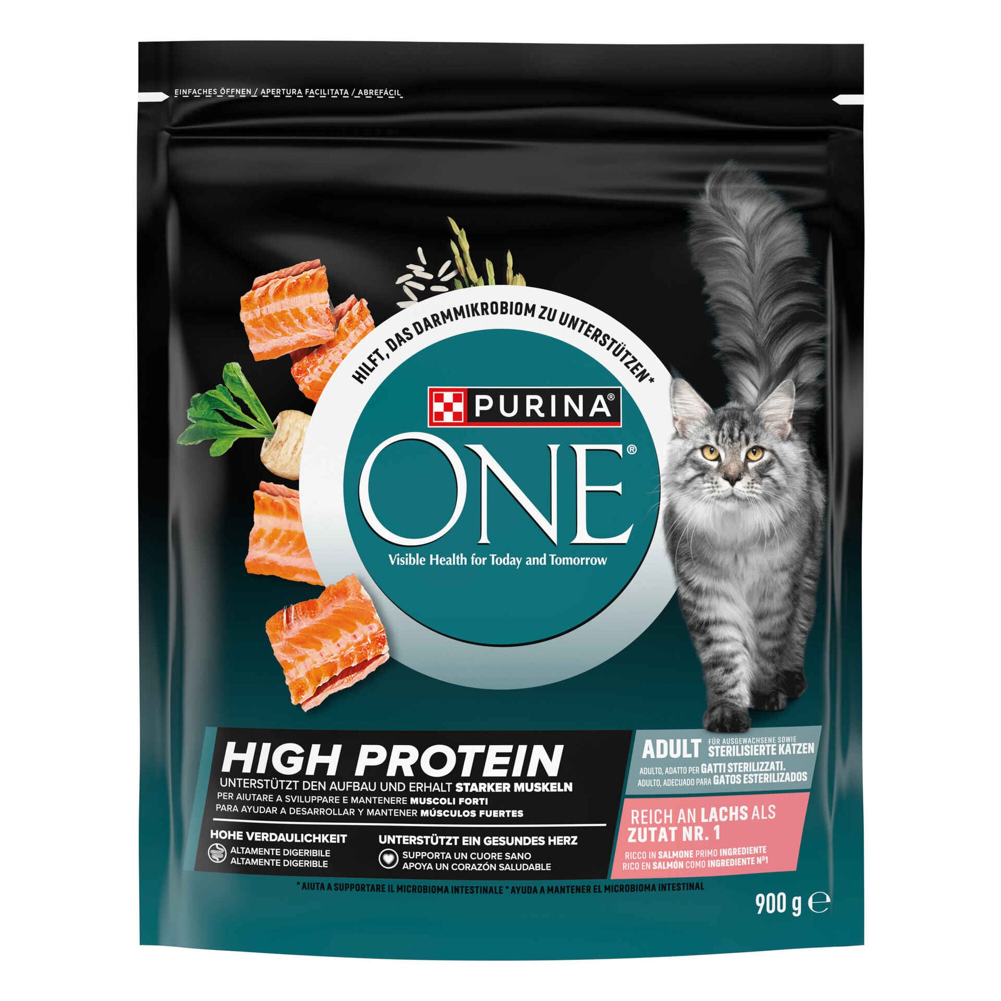 Ração Purina One High Protein para Gato Adulto com Salmão 900 g