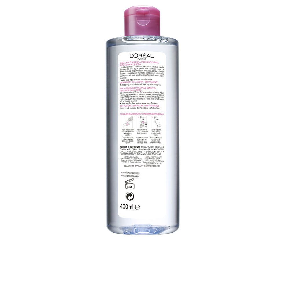 L'Oréal Paris Água micelar suave para peles sensíveis 400 ml