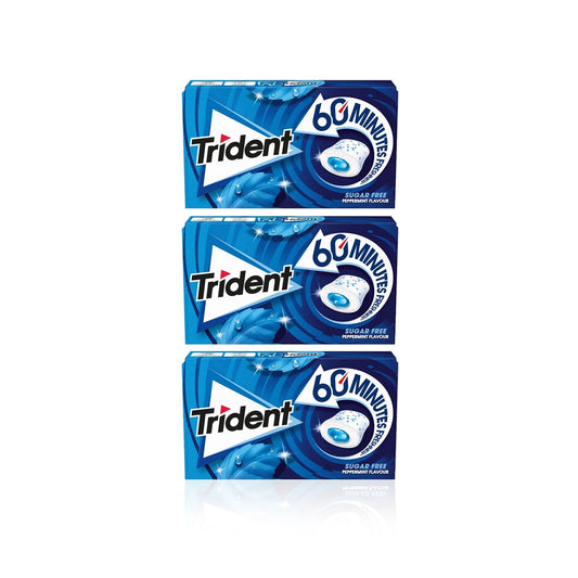 Trident 60 Minutes Pastilha Elástica Peppermint 22 gr - Pack 3 x 22 gr — embalagem