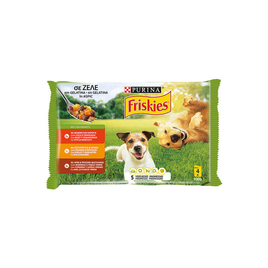 Purina Friskies Adulto Vaca, Pollo o Cordero en Gelatina 4 x 85 gr