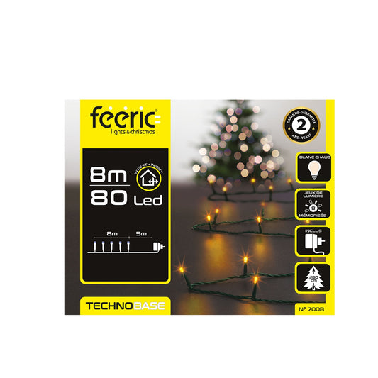 HKH Luzes de Natal Branco Quente para Exterior 8 Funções 80 LED 8 m