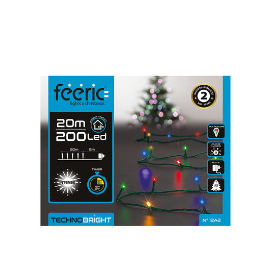 HKH Luzes de Natal Coloridas para Exterior 8 Funções e Temporizador 200 LED 20 m