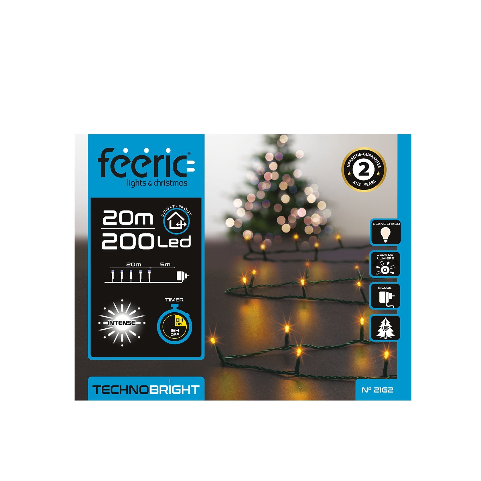 HKH Luzes de Natal Branco Quente com Fio Verde para Exterior 8 Funções e Temporizador 200 LED 20 m