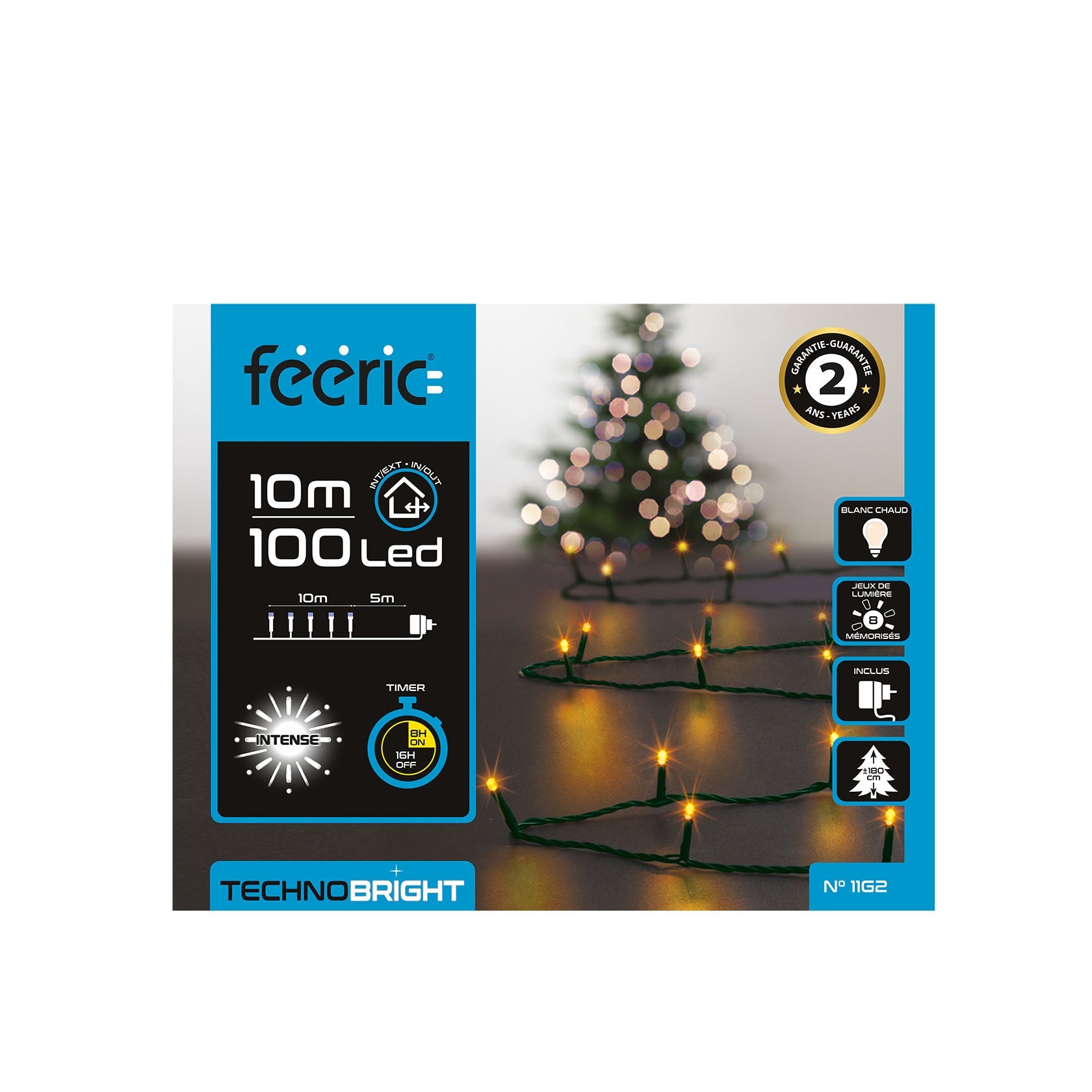 HKH Luzes de Natal Branco Quente para Exterior 8 Funções e Temporizador 100 LED 10 m