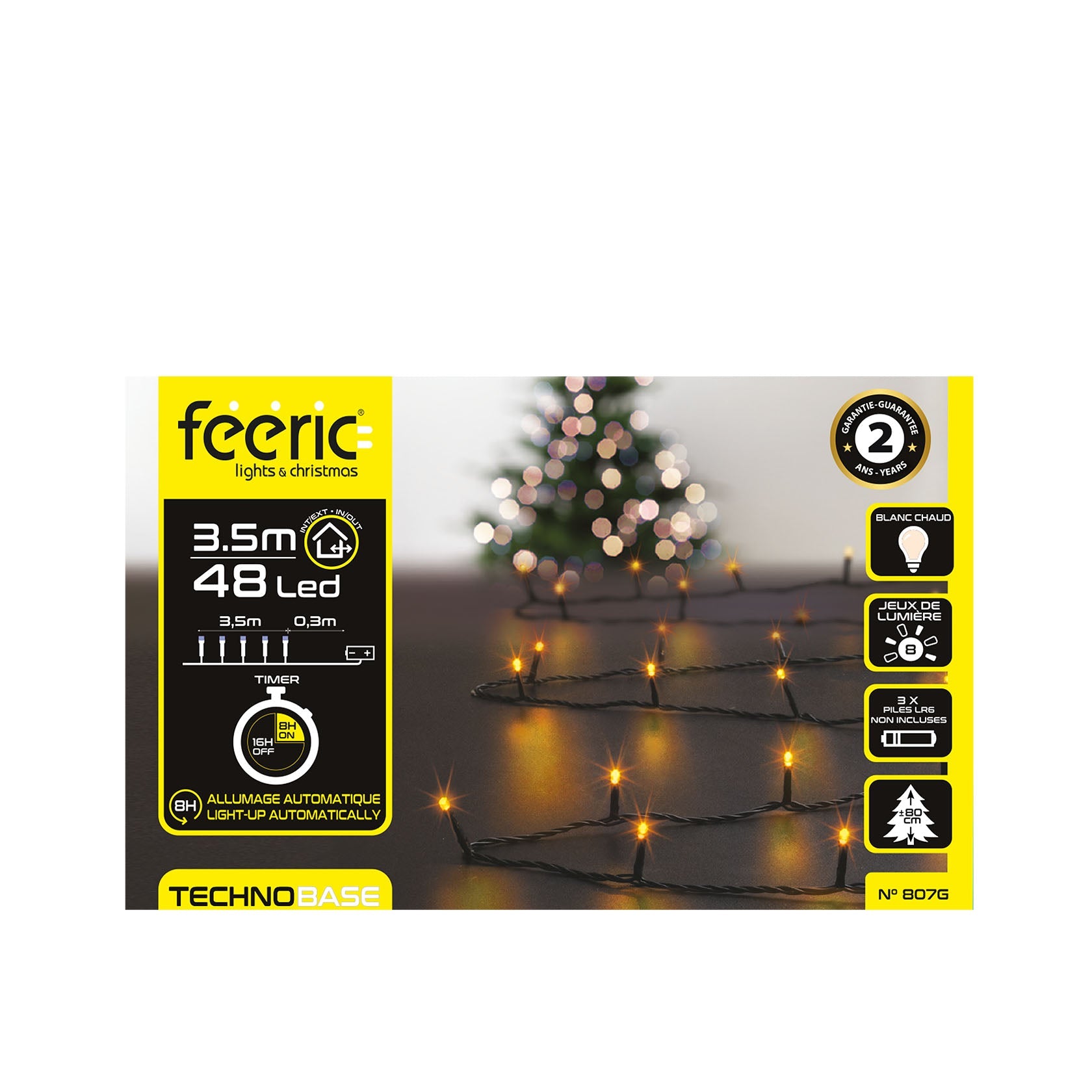 HKH Luzes de Natal Branco Quente para Exterior 8 Funções 48 LED 3.5 m