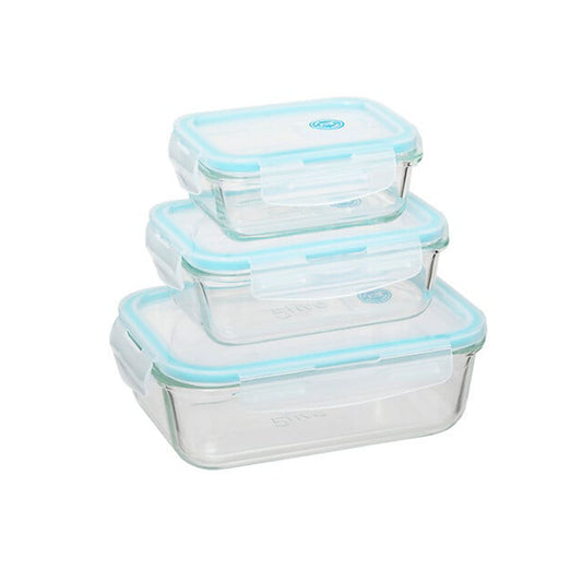 HKH Set de 3 Recipientes Rectangulares de Cristal con Tapa Hermética
