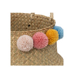 HKH Cesto Decorativo Infantil em Palha Pompons Coloridos