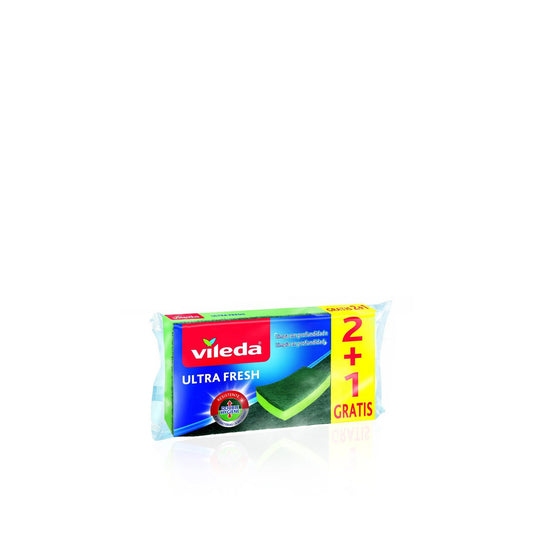 Vileda Ultra Fresh Esfregão Fibra com Esponja Antibactérias 2 + 1
