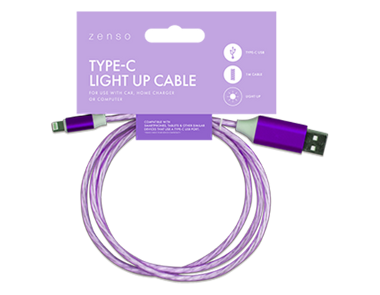 Cabo de Carregamento Efeito LED Type C-USB 1 m