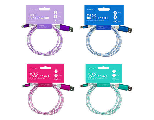 Cabo de Carregamento Efeito LED Type C-USB 1 m