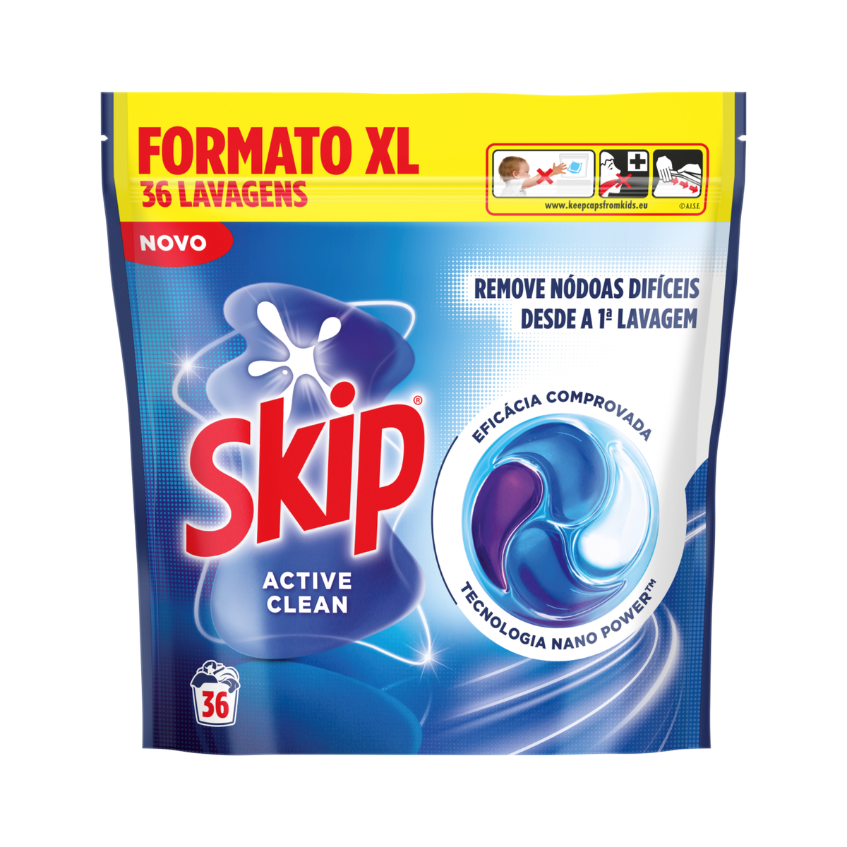 Skip Detergente Máquina Roupa Cápsulas 4 em 1 Active Clean 36 Cápsulas