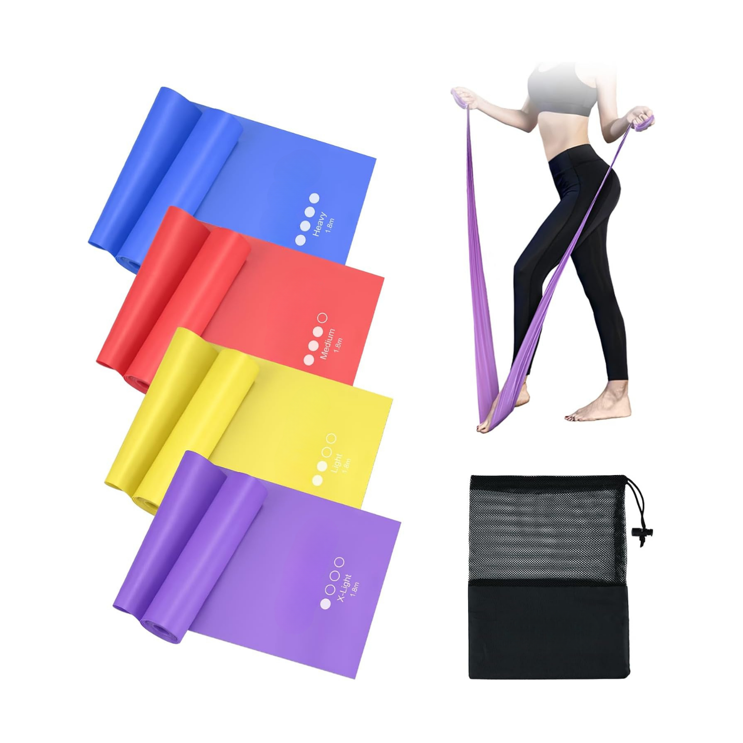 HKH Conjunto de 4 de Bandas Elásticas para Fitness 1,8M para Treinar Força, Yoga, Pilates