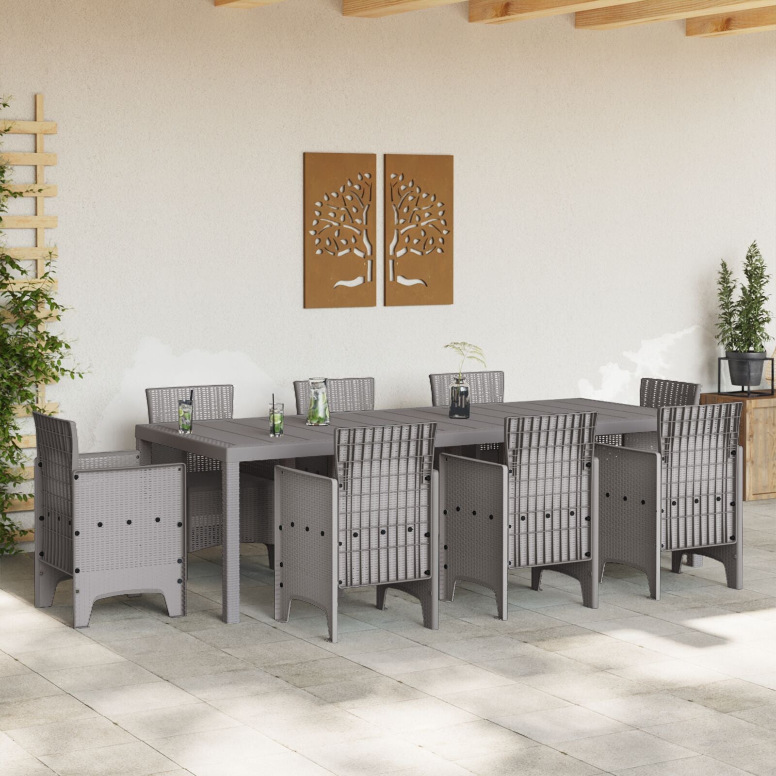 HKH Mesa de Jardim Cinza Claro 250x100x73 Cm Polirattan - Cinzento-claro