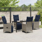 Conjunto de Jantar HKH de 5 Peças com Almofadas em Rattan Cinza Poliéster, Mesa de Jardim HKH Preta 140x80x73 Cm em Vidro Temperado - Azul