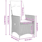 Conjunto de Jantar para Jardim HKH de 7 Peças com Almofadas de Rattan Poliéster Cinza, Mesa de Jardim HKH Preta 200x80x73 Cm com Vidro Temperado - Bege