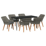 HKH Conjunto de Jantar de Jardim com 7 Peças em Rattan Cinza - Cinzento