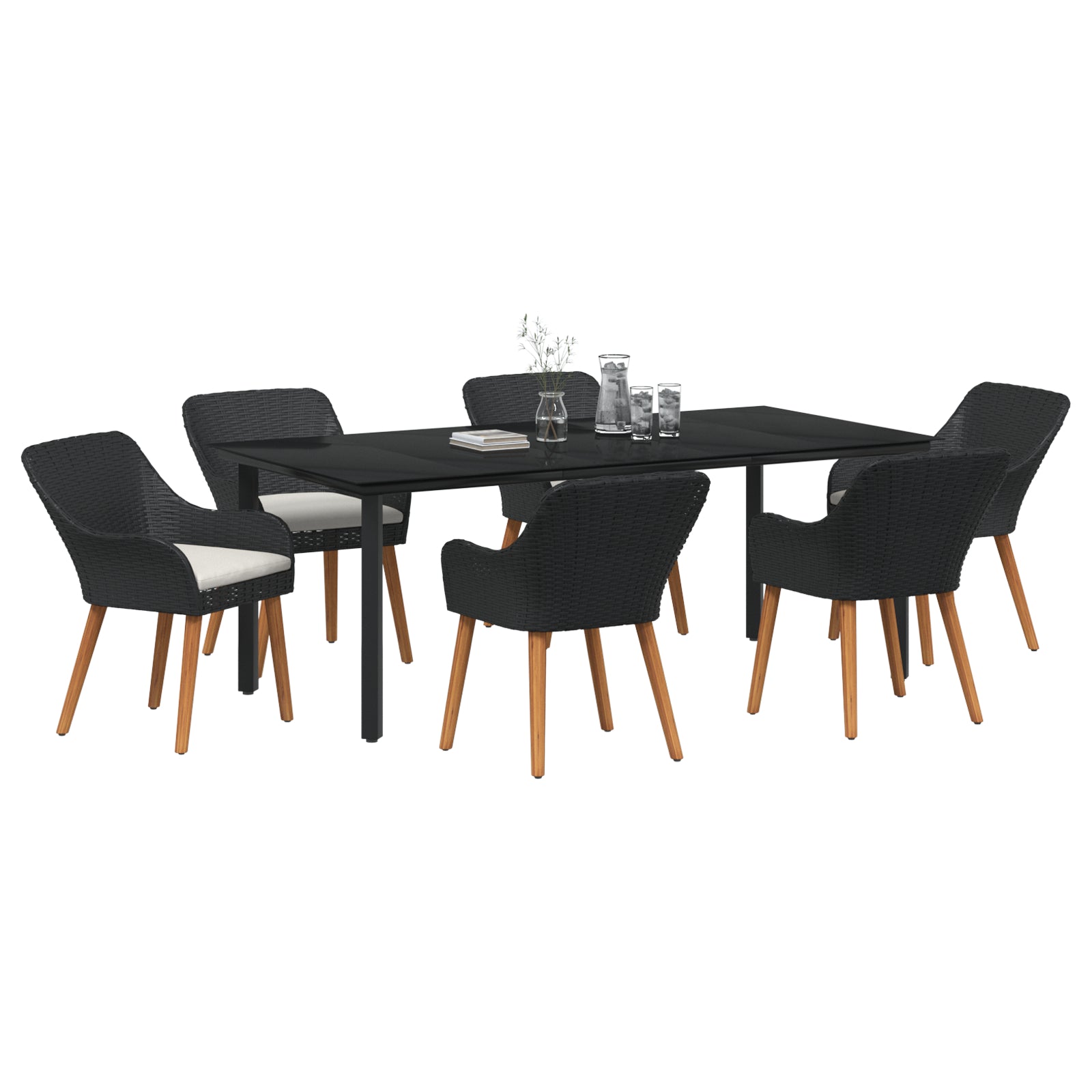 HKH Juego de Comedor de 7 Piezas de Poliratán - Negro