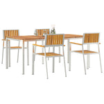 HKH Conjunto de Jantar de Jardim em Madeira Sólida de Acácia de 5 Peças, HKH Mesa de Jantar Ao Ar Livre 180x90x75 Cm em Madeira Sólida de Acácia, HKH Cadeiras de Jardim Empilháveis 4 Pcs em Madeira Sólida de Acácia e Metal - Castanho
