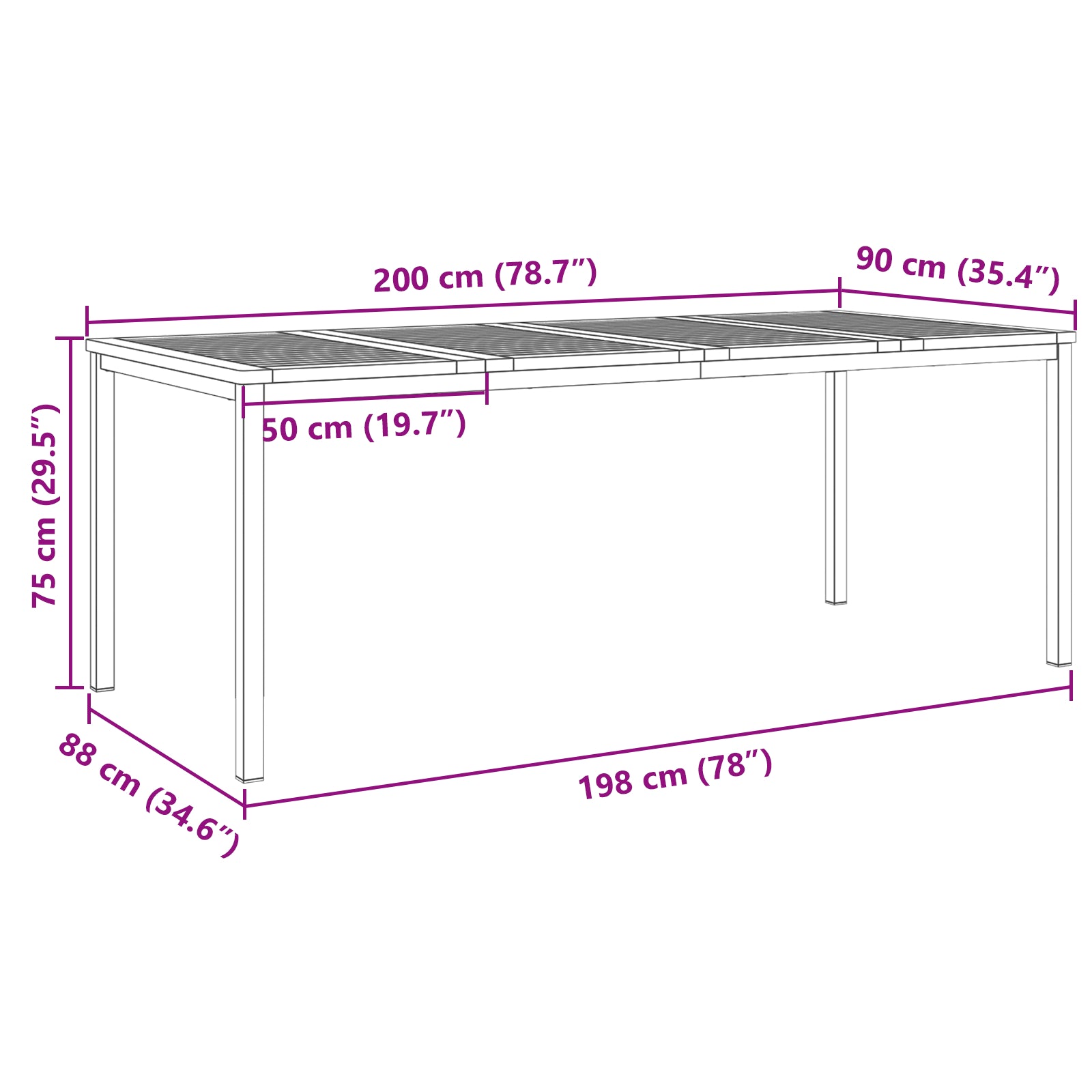 HKH Conjunto de Jantar de Jardim de 7 Peças + Mesa de Jantar200x90x74.5 Cm + 2 Cadeiras Empilháveis + 4 Cadeiras Empilháveis - Castanho